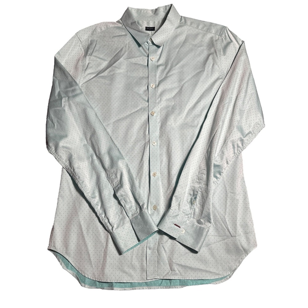 Paul Smith Men's Long Sleeve Shirt Large Aqua Green All Over Print Shirt Casual